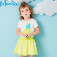 moomoo儿童套装2017夏季新款宝宝印花休闲短袖T恤可爱裙子两件套