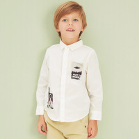 moomoo童装男童纯棉衬衫2017春新款中大童长袖翻领衬衣男