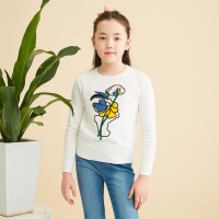 moomoo长袖毛衣女童装2017春季新款中大童薄款纯棉针织衫