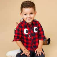 moomoo童装男婴童春秋装舒适经典百搭格子小宝宝上衣长袖衬衫