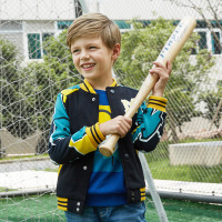 moomoo儿童外套棒球服男2017春装新款童装开扣针织上衣男