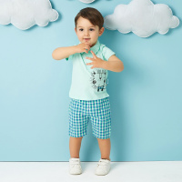 moomoo儿童套装卡通短袖POLO衫休闲短裤2017夏季新款宝宝两件套男