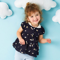 moomoo童装女小孩衣服休闲印花娃娃领短袖衬衫2017新款儿童夏装女