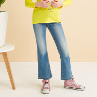 moomoo童装女童休闲喇叭裤女2017春装新款中大童时尚修身牛仔裤女