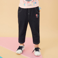 moomoo童装春秋季女童2017新款卡通针织仿牛仔修身百搭小宝宝长裤