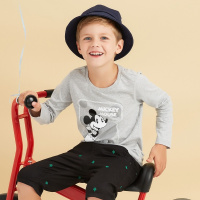 moomoo童装男童上衣2017新款春秋迪士尼卡通印花针织纯棉长袖T恤