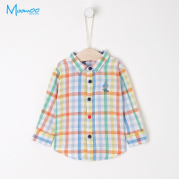 moomoo儿童衬衫男幼童装2018春装新款小宝宝格子长袖衬衫