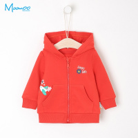 moomoo童装女幼童春秋外套2018新款小宝宝儿童针织连帽上衣