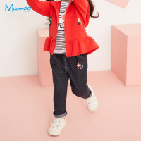 moomoo童装女幼童长裤小宝宝针织仿牛仔打底裤字2018春季新款