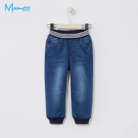 moomoo童装男童牛仔裤2018春季新款中大童纯色牛仔长裤学生男