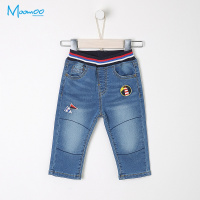 moomoo儿童牛仔裤男幼童装2018春装新品小宝宝松紧腰长裤