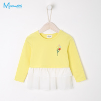 moomoo童装女中童底摆雪纺荷叶边针织恤2018春季新款大童套头恤