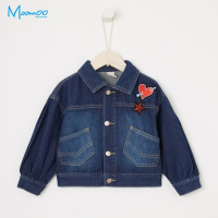 moomoo童装女童牛仔外套2018春装新款中大童口袋蓝色牛仔外套