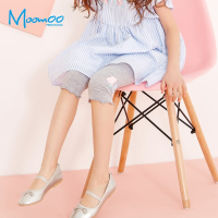 moomoo童装女童打底裤2018夏季新款中大童学生针织印花五分裤