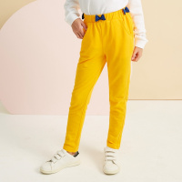 moomoo女童裤子纯色休闲长裤春秋季透气宽松运动针织裤女