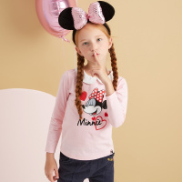 moomoo童装女童2017新款春秋迪士尼娃娃领针织长袖T恤女