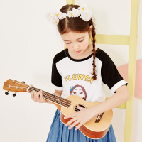 moomoo童装女童短袖T恤2018夏季新款中大童学生印花休闲短袖