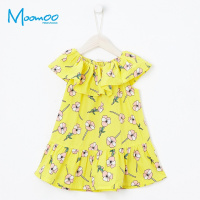 moomoo童装女童连衣裙2018夏季新款中大童学生花边娃娃裙女