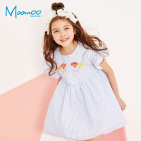 moomoo童装女童连衣裙2018夏季新款中大童田园风小清新条纹裙子