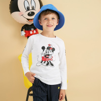moomoo童装男童2017新款迪士尼米奇卡通时尚印花上衣纯棉长袖T恤