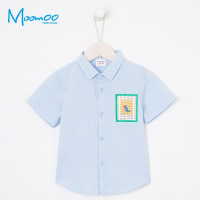 moomoo童装男童衬衫夏季2018新款学生中大童印花休闲短袖衬衫