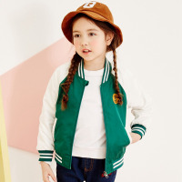 moomoo童装女童外套2018春季新款中大童撞色棒球服外套儿童女