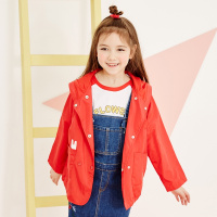moomoo童装女童外套中2018春季新款大童背后印花大红色外套