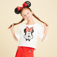 美特斯邦威休闲上衣女童装2017新款夏装迪士尼喇叭袖T恤