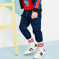 moomoo童装男童牛仔裤中大童2018春季新品纯色休闲牛仔长裤