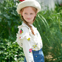 美特斯邦威2017新款童装女童潮流休闲甜美花边针织卫衣女