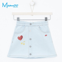 moomoo童装女童牛仔半裙2018夏季新款中大童学生浅色牛仔裙