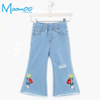 moomoo童装女童牛仔裤2018春季新款中大童学生九分裤喇叭裤