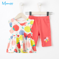 moomoo童装女幼童短袖短裤两件套2018年夏季新款碎花裙摆