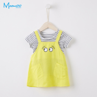 moomoo童装女幼童背带裙套装2018年夏季新款条纹短袖可爱