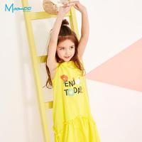 moomoo童装女童夏季2018新款无袖不规则花朵时尚花边连衣裙
