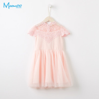 moomoo童装女童连衣裙2018夏季新款女中大童公主风蕾丝仙女长裙