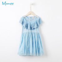 moomoo童装女童连衣裙夏季2018新款中大童公主风花边蕾丝仙女裙