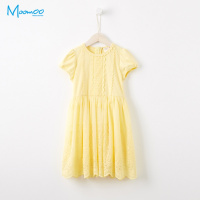 moomoo童装女童连衣裙夏季新款2018中大童长款浅黄色公主风仙女裙