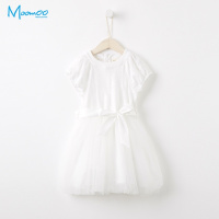 moomoo童装女童连衣裙夏装新款2018中大童优雅公主风白色小仙女风