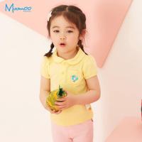 moomoo童装小孩短袖T恤女童装2018新款小宝宝休闲印花短袖翻领衫