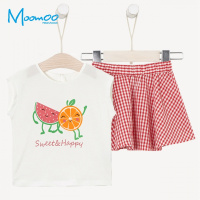 moomoo童装女幼童多彩针织套裙套装2018夏季新款小宝宝两件套