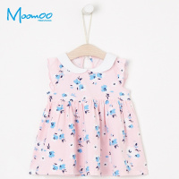 moomoo童装女幼童连衣裙2018夏季新款小宝宝儿童印花娃娃领裙子