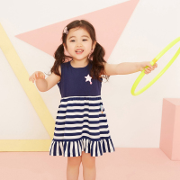 moomoo童装女幼童连衣裙2018夏季新款小宝宝条纹撞色背心裙