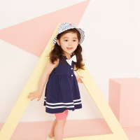 moomoo童装女童针织短袖连衣裙2018夏季新款幼童裙子小宝宝连衣裙