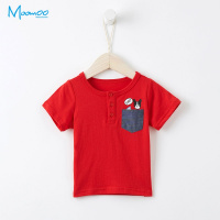 moomoo童装男幼童短袖T恤多彩卡通撞色贴布口袋2018夏季新款T恤