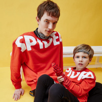 moomoo童装亲子装男童蜘蛛侠肩部印花套头卫衣新款父子装套头衫606517