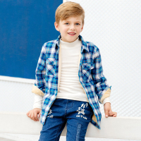 moomoo童装儿童衬衫男童加绒衬衣中大童法拉绒格子长袖上衣292168