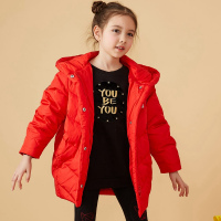 moomoo童装冬季女童长款连帽拉链面包潮流保暖羽绒服295683