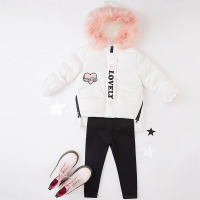 moomoo童装女童趣味字母襟刺绣羽绒服中大童新款中长羽绒外套295725