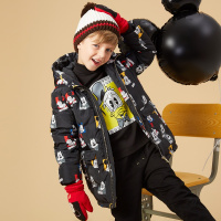 moomoo童装男童迪士尼卡通印花连帽拉链中长款保暖羽绒服295183